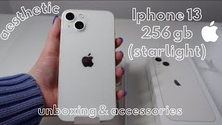 iphone 13 aesthetic unboxing  [ starlight & 256gb ]  + accessories✨