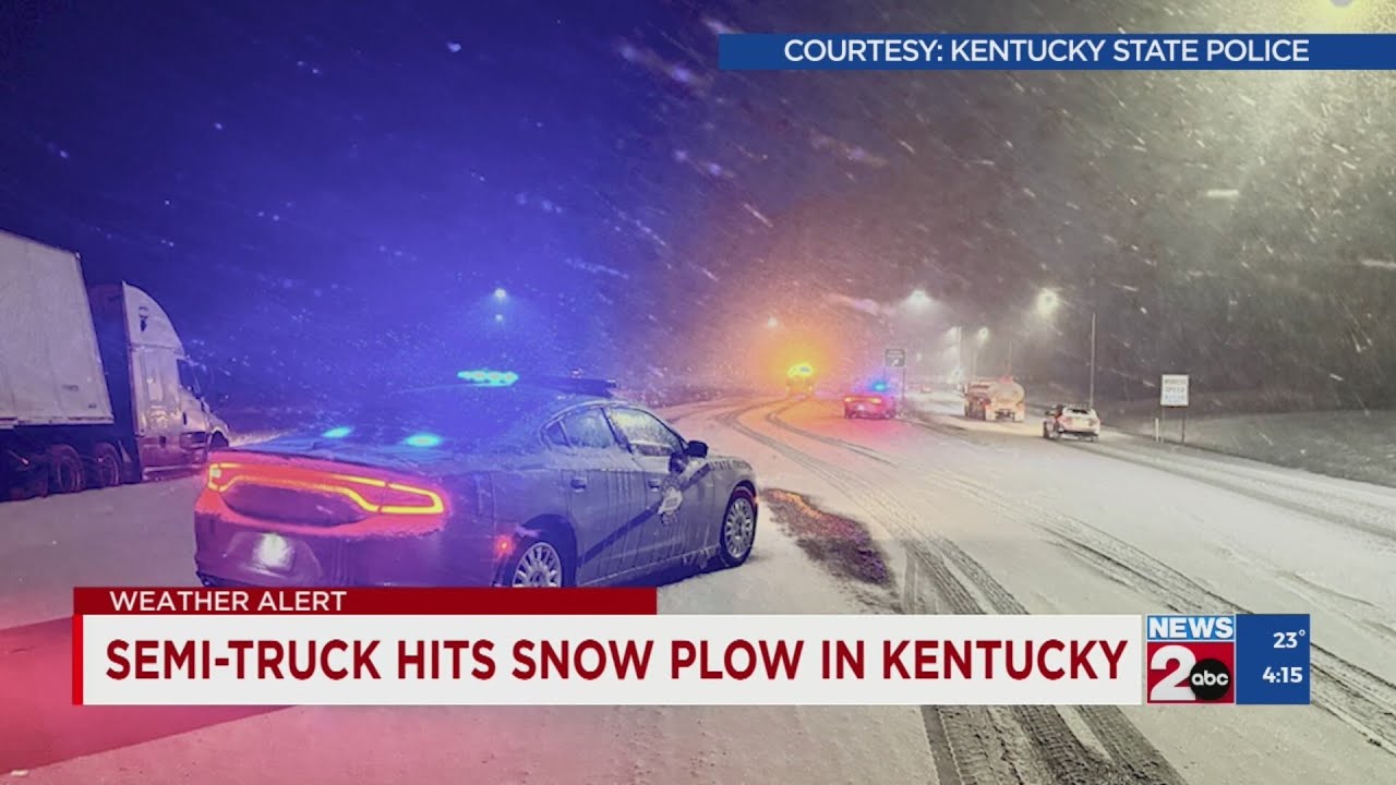 Semi-truck hits snow plow in Kentucky - YouTube