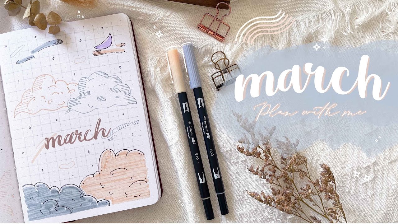PLAN WITH ME | March 2022 Bullet Journal Setup | Rainbow Clouds Theme 🌈☁️