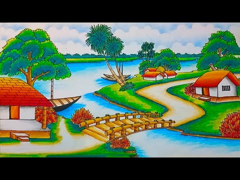 Village scenery drawing step by step for beginners - YouTube