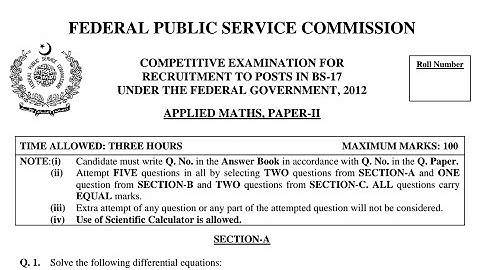 CSS PAST PAPERS - 2012 - APPLIED MATHEMATICS - PAPER 1 - OPTIONALLY SUBJECT  (GROUP 2)