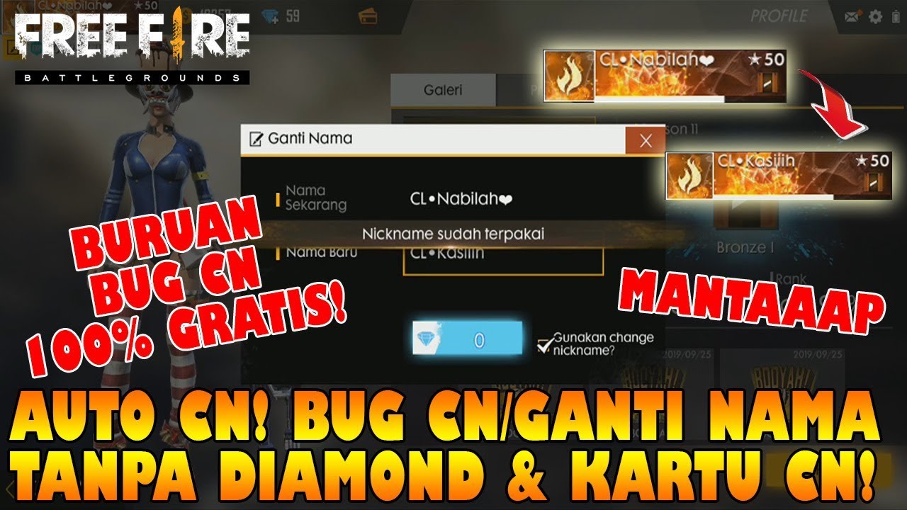 100 Work Cara Bug Cn Ganti Nama Secara Gratisss Tanpa Diamond Amp Kartu Cn Free Fire