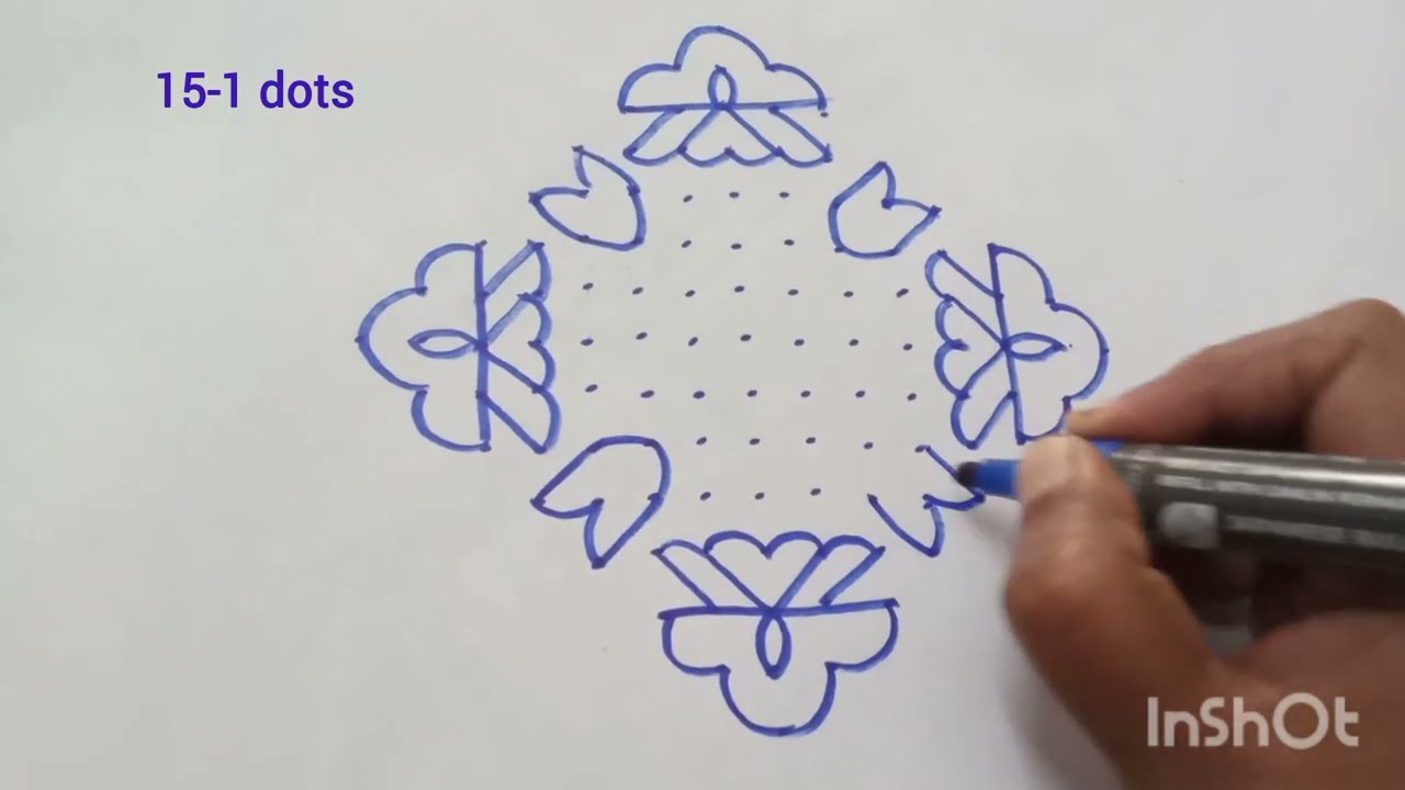 Rangoli designs with dots 15-1 // simple and easy kolam.
