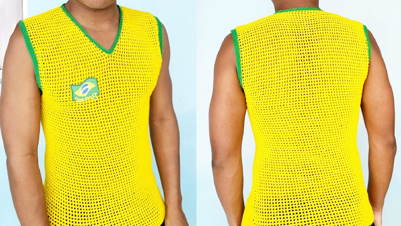 Camiseta Regata Masculina do Brasil em Crochê - Parte 1