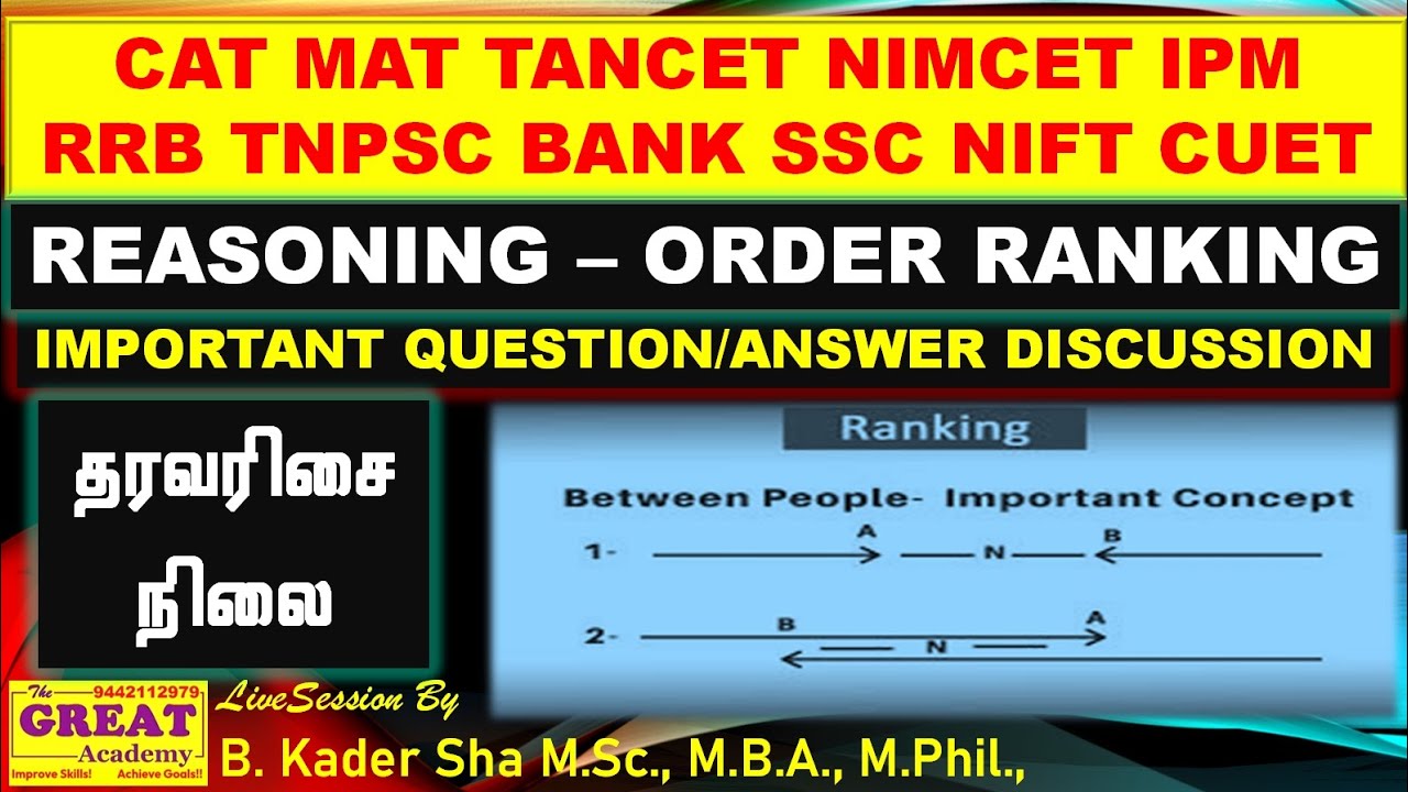 Order Ranking Reasoning Questions ORDER & RANKING | REASONING | தரவரிசைநிலை | BASIC IDEAS | PREVIOUS YEAR ...