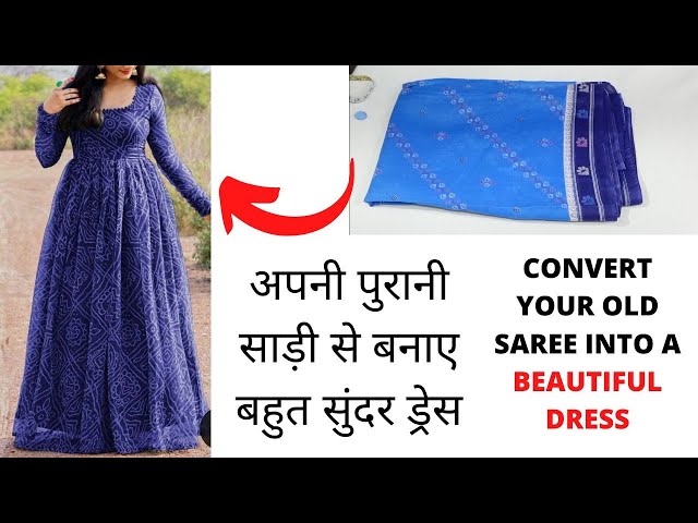 Convert saree into dress// Plain saree తో umbrella designer dress  cutting&stitching - YouTube