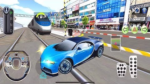 Crazy New Blue Bugatti Chiron Vs Bullet Train-3D Driving Class-IOS Android Gameplay