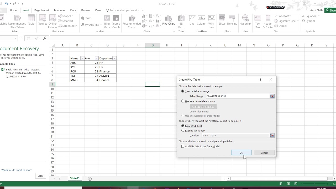 how to create simple pivot table - YouTube