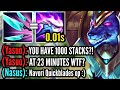 Nasus but my q has no cooldown so i break the stack record 1000 stacks at 23 minutes