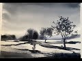 Semi-abstract Imaginary loose Watercolour landscape Tutorial with 1 colour, watercolor painting hake