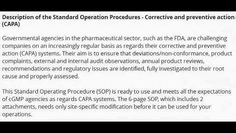 Standard Operation Procedures- Corrective and preventive action (CAPA)
