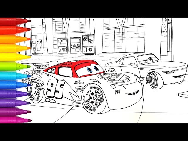 Draw CARS 3 LIGHTNING McQUEEN and STERLING at Rust-eze Racing Centre  Coloring Pages for Kids - YouTube