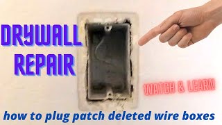 Wall box patch over drywall repair patching over deleted power electrical box easy patch repair job