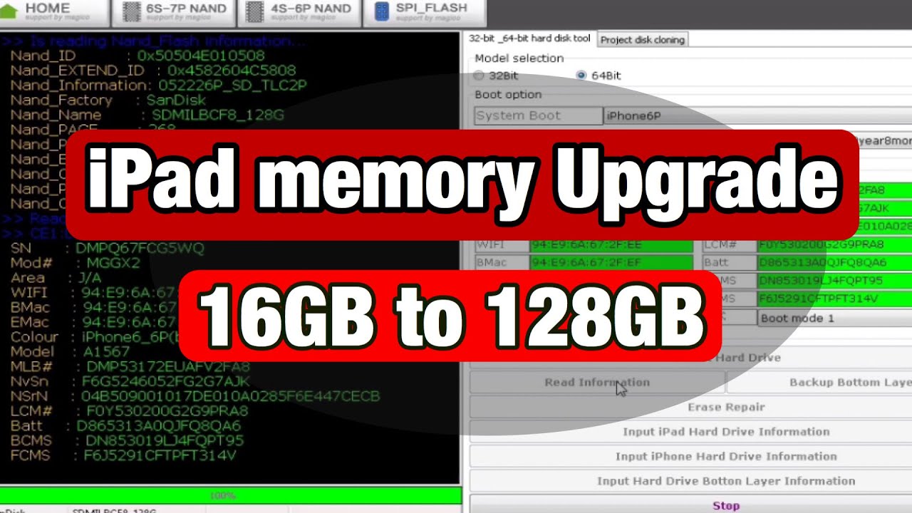 New HOW TO UPGRADE ipad air 2 A1567 memory from 16GB to 128GB using Magico nand programmer