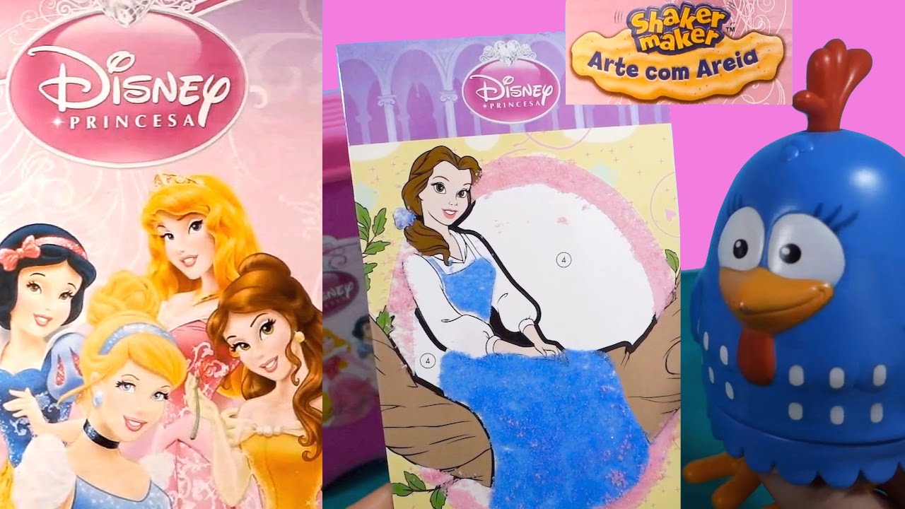 PRINCESAS DISNEY SHAKER MAKER ARTE AREIA CINDERELA BELA AURORA GALINHA PINTADINHA BRINQUEDOS VIDEO
