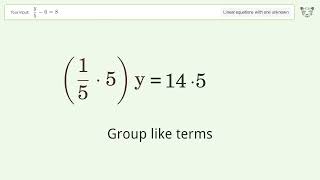Linear equation with one unknown: Solve y/5-6=8 step-by-step solution