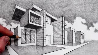วิธีการวาดในมุมมอง 2 จุด: Modern House