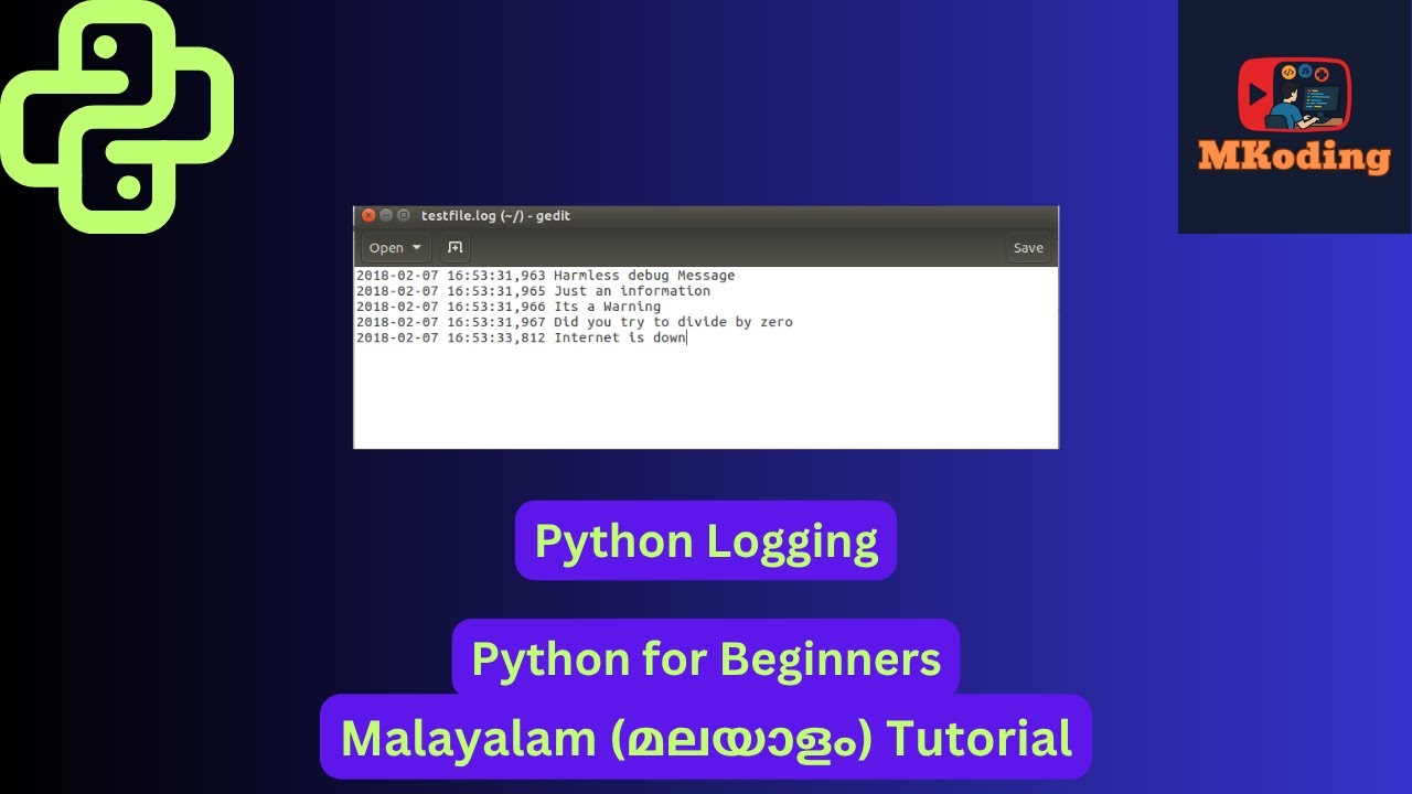 Python for Beginners | Python Logging | Malayalam Tutorial #mkoding # ...