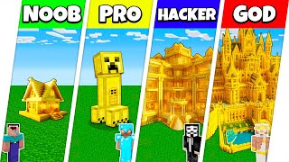 Minecraft Battle: NOOB vs PRO vs HACKER vs GOD: GOLD BLOCK HOUSE BASE BUILD CHALLENGE / Animation