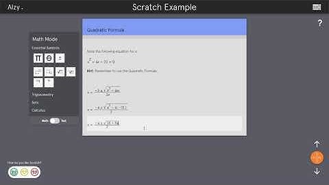 Solving quadratic equations using Scratch.app