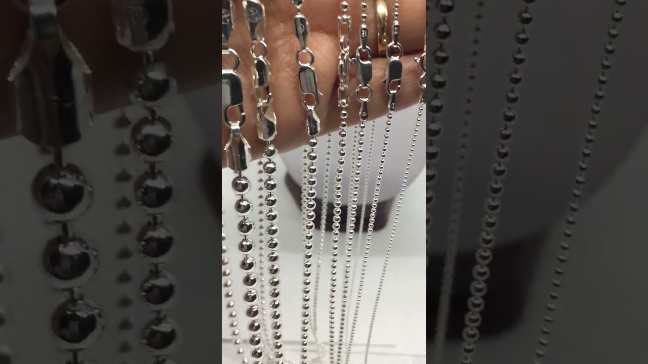 Women's Necklace 925 Sterling silver Chain 1.2-5mm beaded ballchain Men's Chains for dog tag 16"-30"