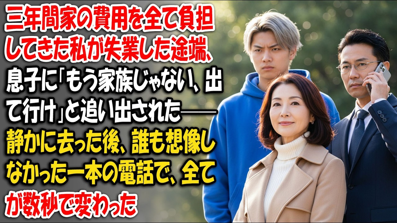 三年間家の費用を全て負担してきた私が失業した途端、息子に「もう家族じゃない、出て行け」と追い出された——静かに去った後、誰も想像しなかった一本の電話で、全てが数秒で変わった