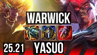 WARWICK vs YASUO (TOP) | 18/0/7, Legendary, 8 solo kills | KR Master | 25.21