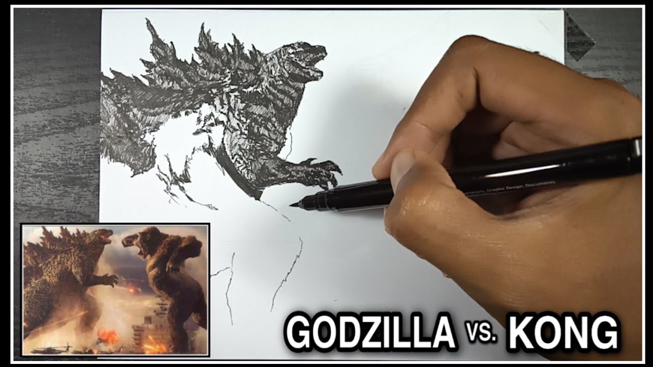 Godzilla vs Kong drawing 2021 easy - @Black Sketch Gallery - YouTube