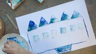 Mono print architecture art project for 1st grade