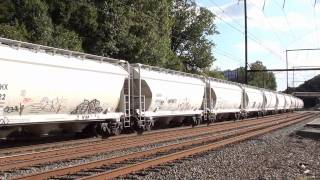 HD: CSX Q439-14, NS 17G, and Q438-13 at Woodbourne, Pennsylvania on 8/14/2010