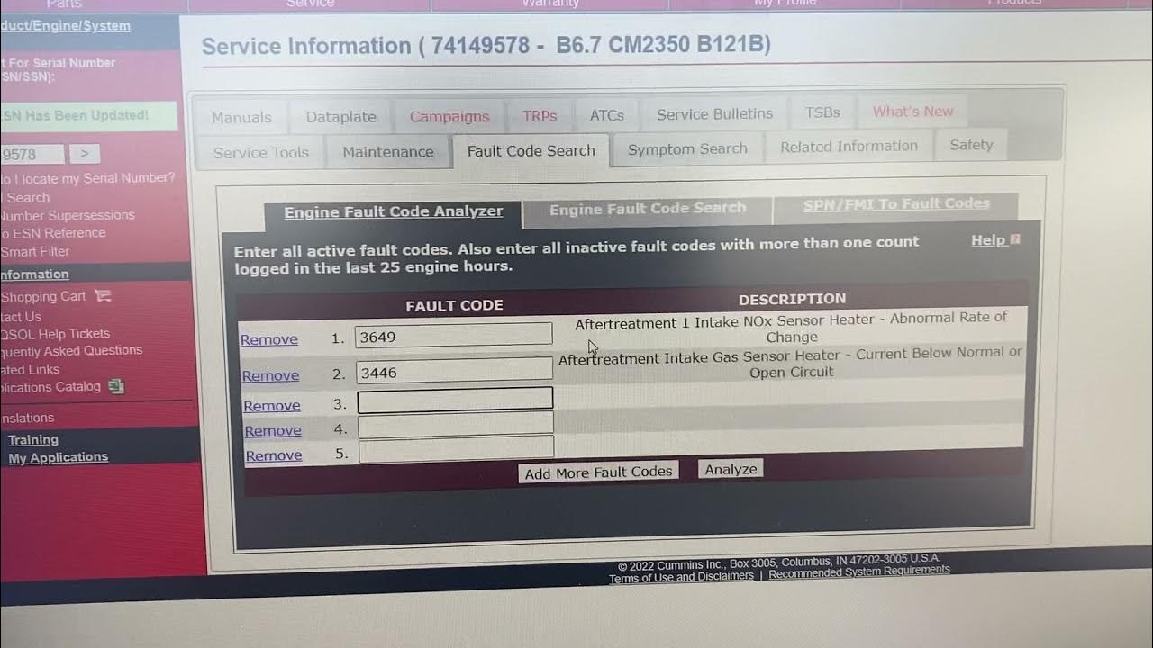 Cummins quickserve - how to know what fault codes to diagnose first