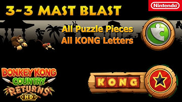 3-3 Mast Blast 100% | Ruins All Puzzle Pieces KONG letters | Donkey Kong Country Returns HD