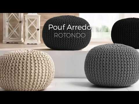 Pouf Arredo Rotondo Intrecciato In Cotone 