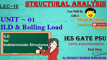 Structural Analysis~Lec 10~U1~ILD & Rolling Load (Indeterminate Structures) by Bharat Kumar Mahawar