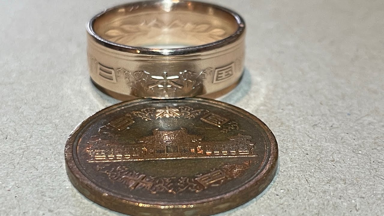 Japanese 10 Yen coin ring, bronze, size 8