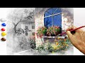 How to Paint Lights on the House Window in Acrylics / Time-lapse / JMLisondra