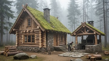 Building a Wooden Log House in the Woods | Full Process