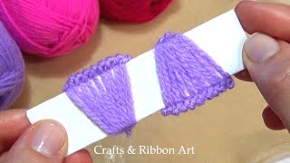 Easy Woolen Flower Craft Ideas with Paper - Hand Embroidery Amazing Trick - DIY No Crochet Yarn Flow