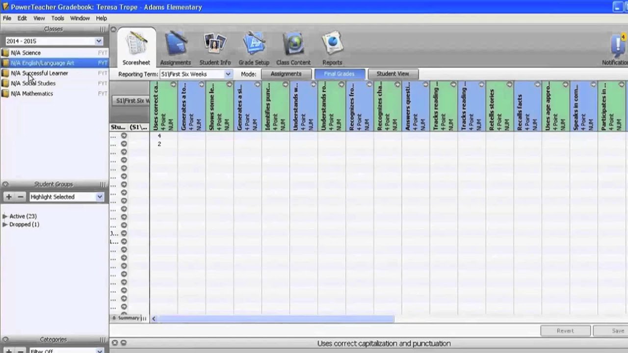 LPS PowerTeacher Tutorial Entering Grades for K & 1st YouTube
