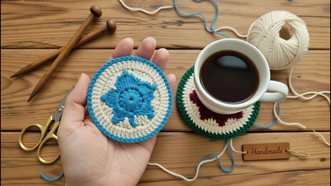 كوستر كروشيه على شكل ورقة شجر 🌿 سهل وجميل | شرح كامل + باترون