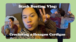 Crocheting my FIRST Hexagon Cardigan - Stash Busting | Crochet Vlog