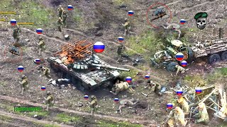 Horrible! Ukrainian FPV Drone Blows Up Hundreds of Russian Infantry and Tanks Near Avdiivka