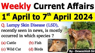 1st April to 7th April 2024 Current | April 2024 Weekly MCQs Current Affairs | Current Affairs 2024