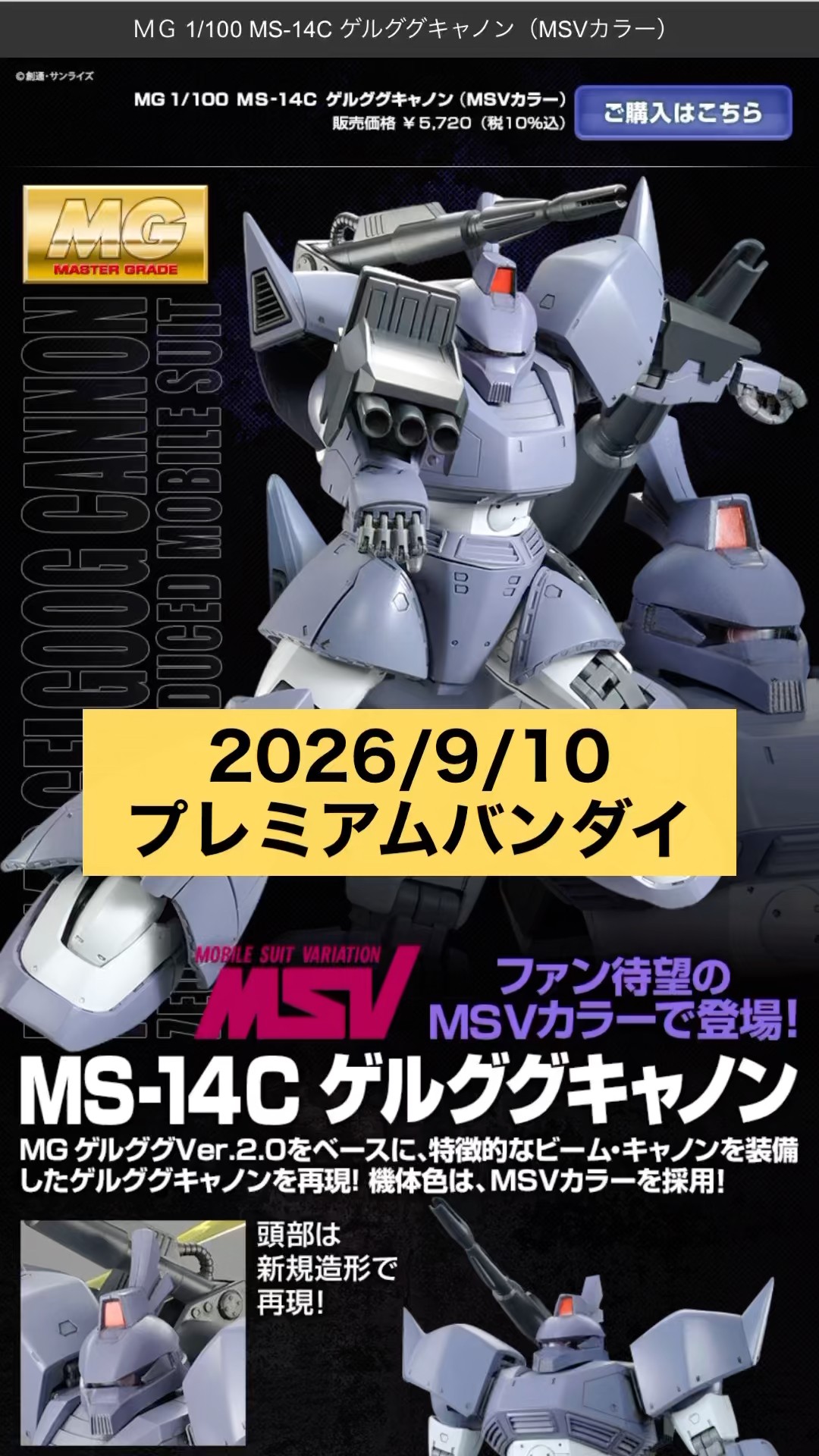 2026/9/10 MGゲルググキャノン（MSVカラー）にHGハイザック・カスタム