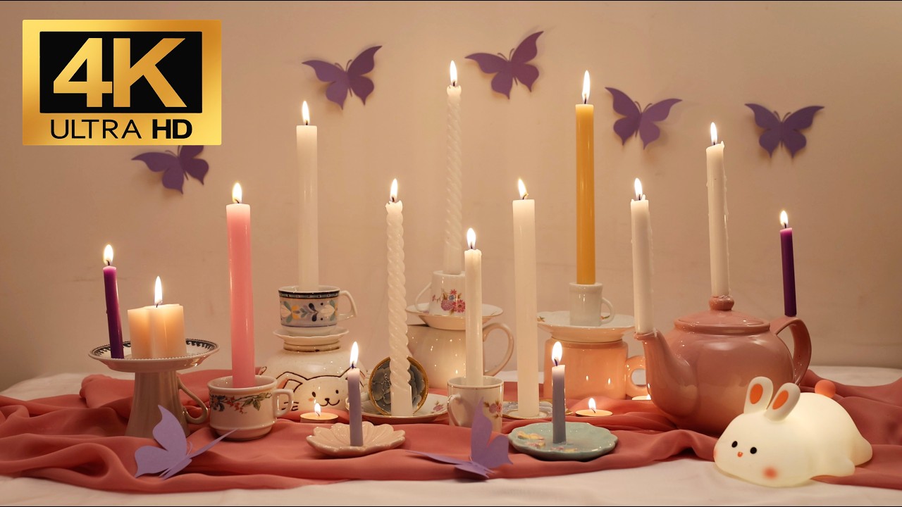 Cute Tea Party Themed Candle Burning (6 hours) | No Loops | Ambient Background | No Sound