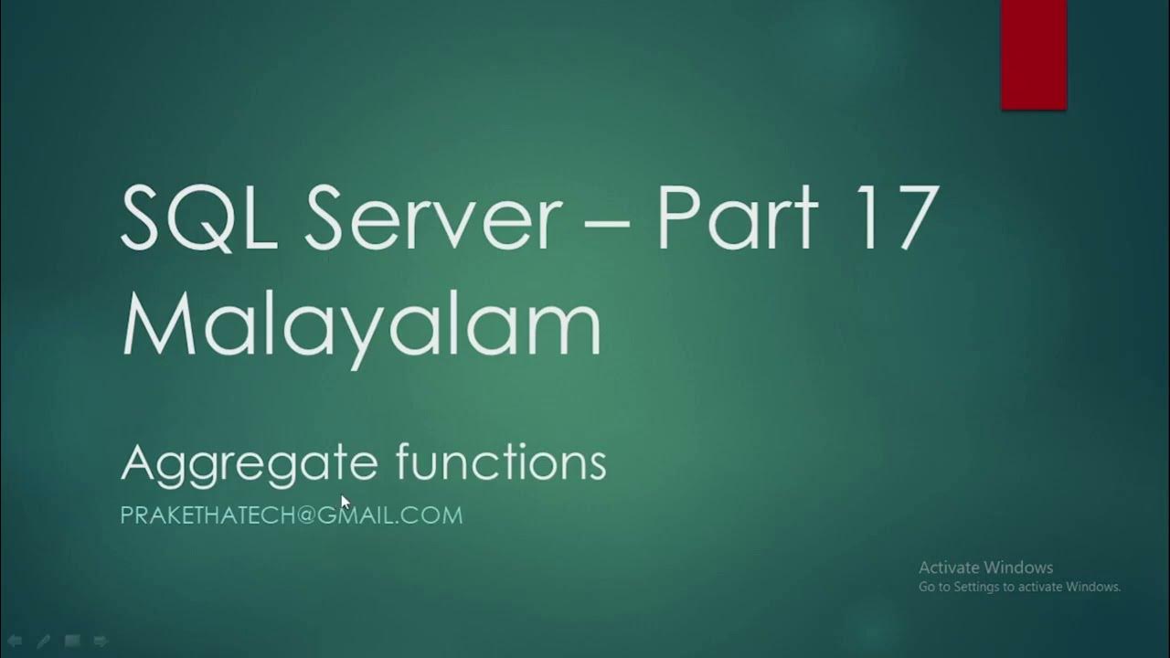 SQL Server Part 17 | Aggregate functions | Malayalam - YouTube