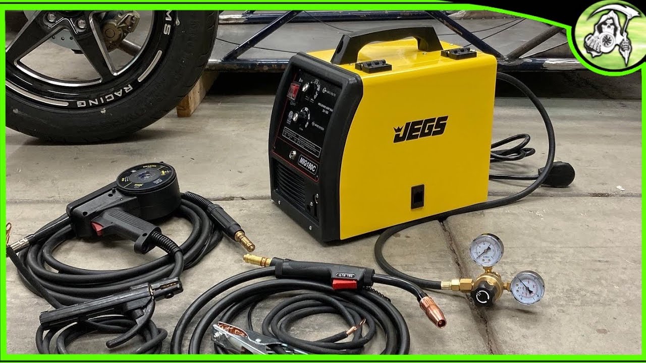  JEGS MIG 100 - Soldador sin gas, 110 V CA, 20 amperios de  corriente de entrada, Incluye máscara de mano, cepillo de alambre,  antorcha de soldadura