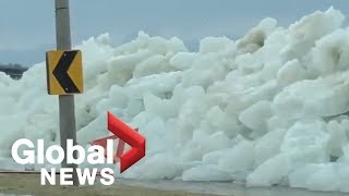 Vicious wind storm blows wall of ice onto Lake Erie shoreline
