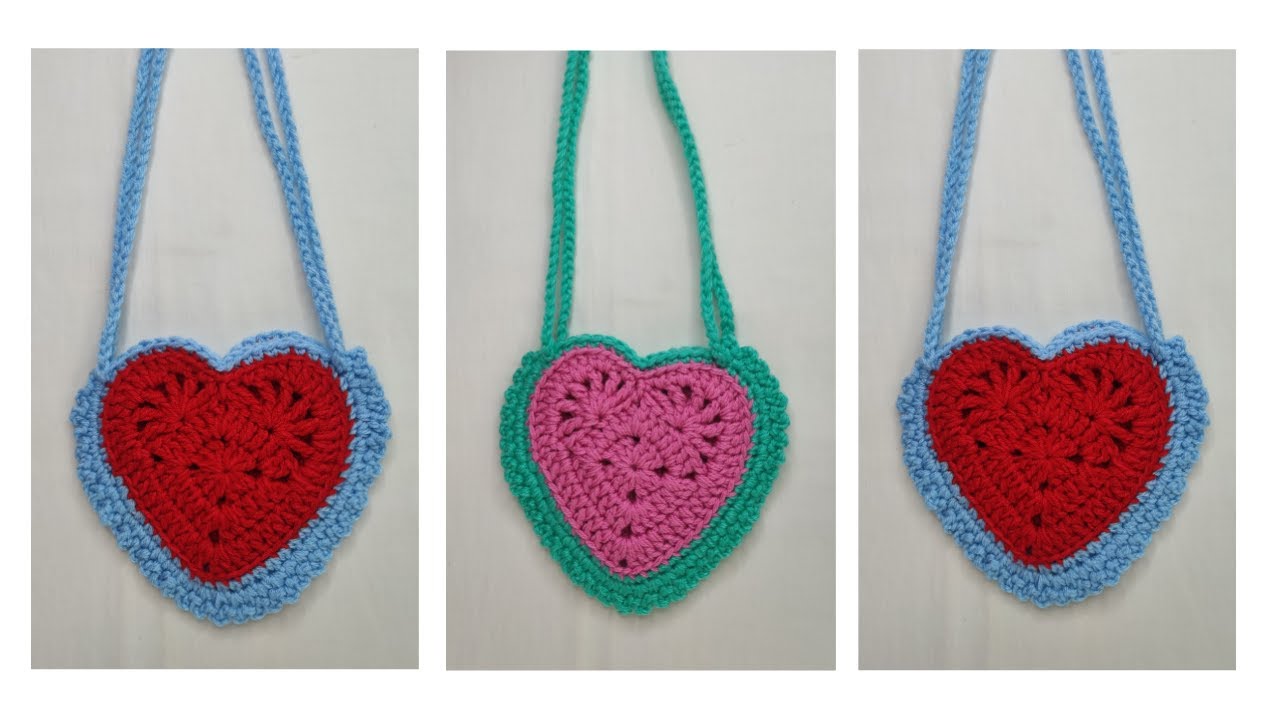 Crochet Heart Shape Bag - How to crochet a heart shape bag easily