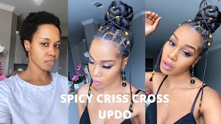 SPICY CRISS CROSS RUBBER BAND UPDO ON 4c NATURAL HAIR /PROTECTIVE STYLE / Tupo1